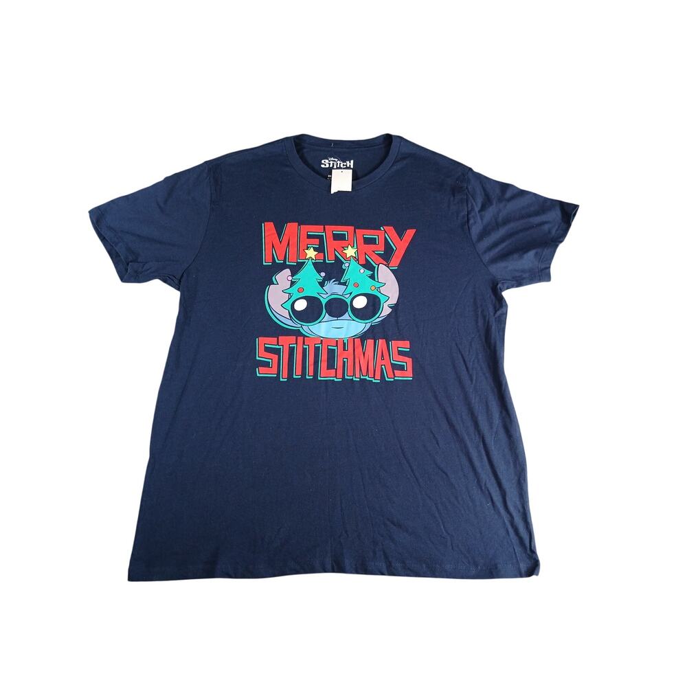 NEW Disney Stitch Christmas Shirt Mens 2XL XXL Blue Merry Stitchmas Tee NWT